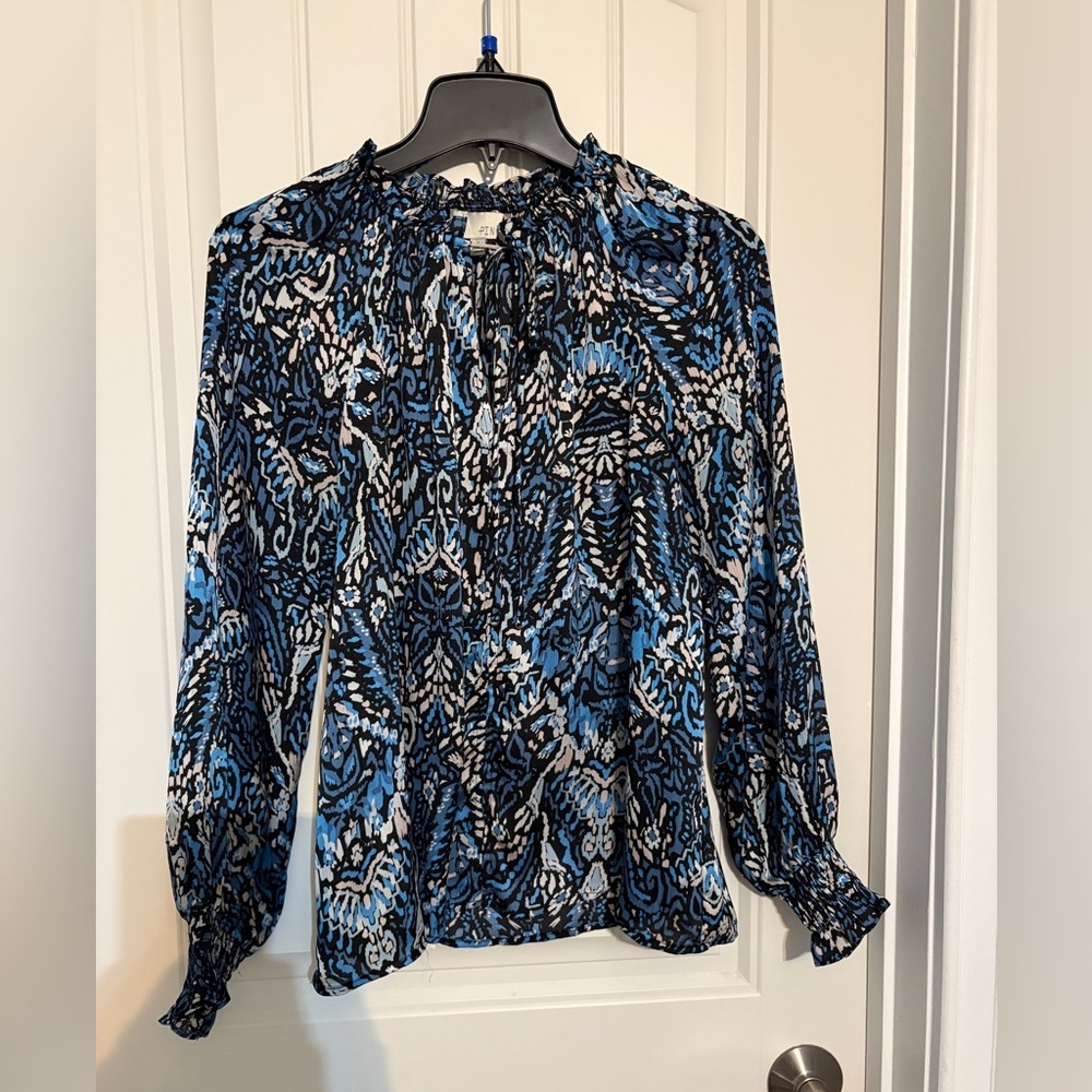Pinch Blue and Black Patterned Blouse